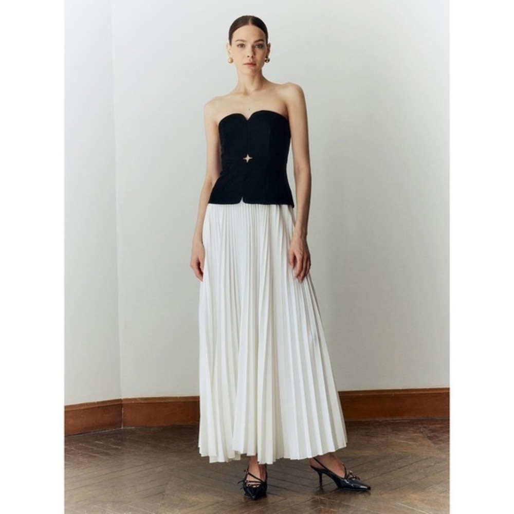 Commense Off Shoulder Pleated Long Dress Strapless Fitted Party Evening size M